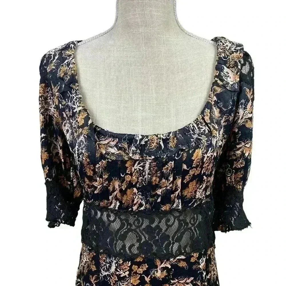 Free People Lucie Mini Dress in Black Combo With Lace Detail Size 8 - Picture 6 of 16